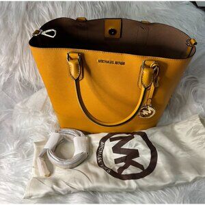 Michael Kors Trista Large Saffiano Leather Tote In Marigold Yellow With Logo Cha